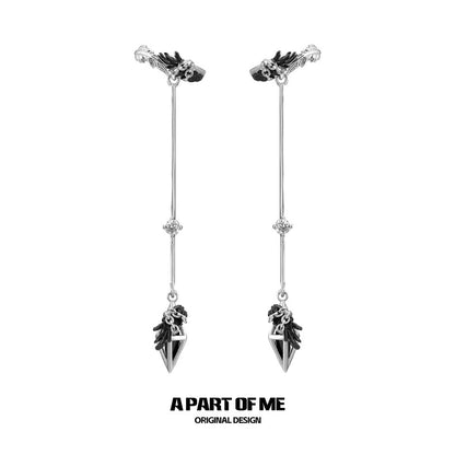 A Love Story Between White Dove & Crow 18K Platinum Plating Dangle Earcuffs