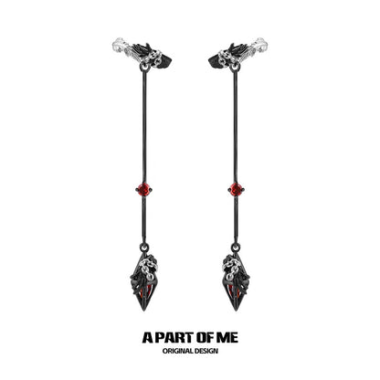A Love Story Between White Dove & Crow 18K Platinum Plating Dangle Earcuffs