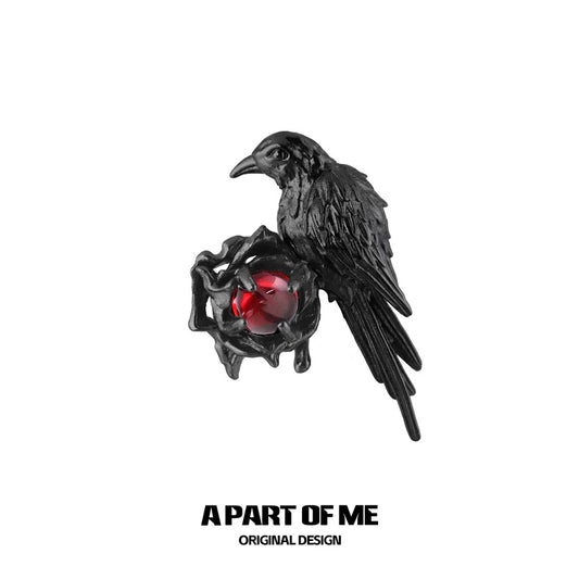 Crow Collection 18K Black Gold Plating Red Zirconia Brooch