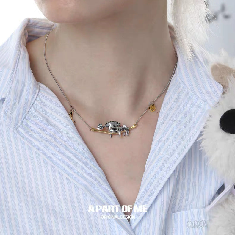Burnout Puppy S925 Sterling Silver Tired Dog Necklace
