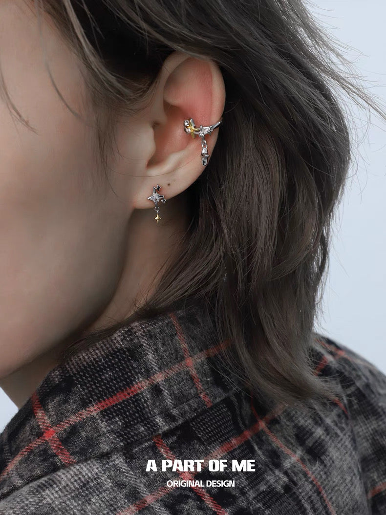 Golden Star S925 Sterling Silver Stud Earrings