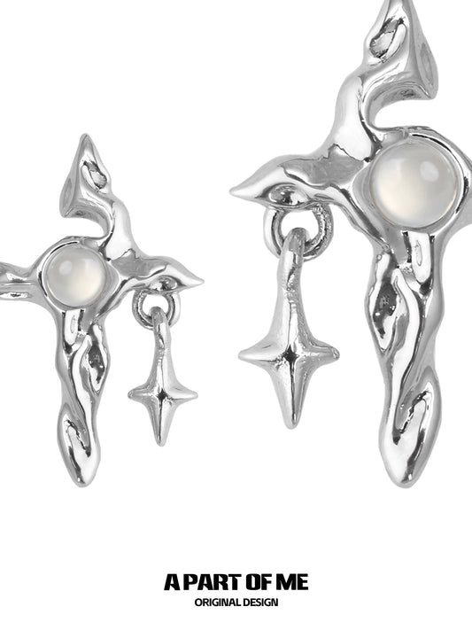 White Marble Star 18K Platinum Plating White Agate Stud Earrings