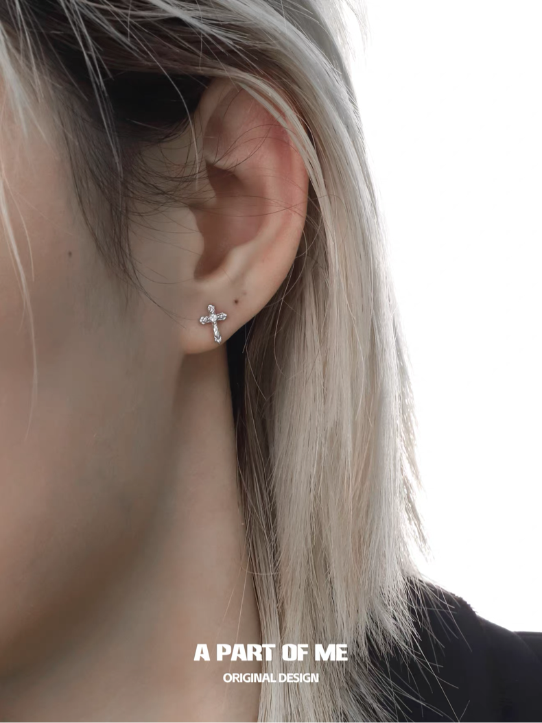 Little Faith S925 Sterling Silver Mini Cross Stud Earrings