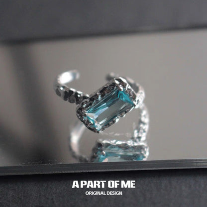Mermaid Tear S925 Sterling Silver Blue Zircon Adjustable Ring