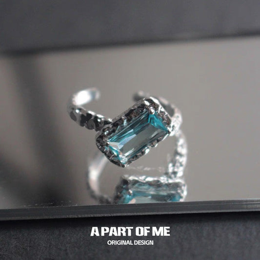 Mermaid Tear S925 Sterling Silver Blue Zircon Adjustable Ring