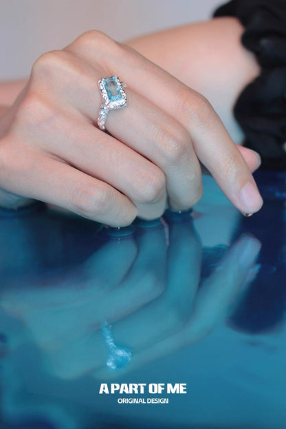 Mermaid Tear S925 Sterling Silver Blue Zircon Adjustable Ring