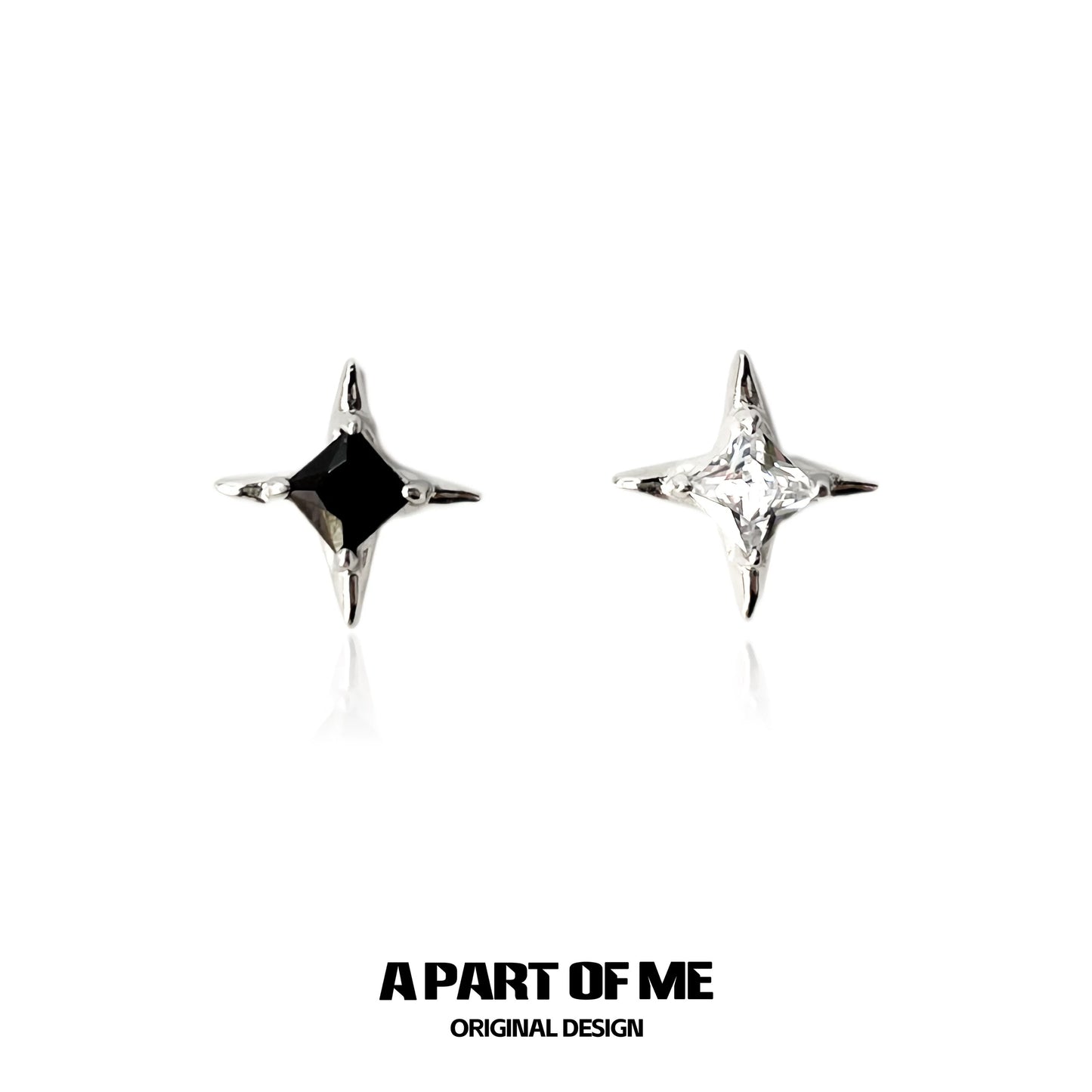 Mystic Night S925 Sterling Silver Four-Pointed Star Stud Earrings