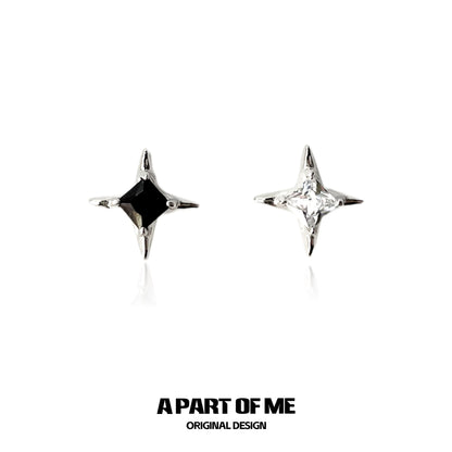 Mystic Night S925 Sterling Silver Four-Pointed Star Stud Earrings