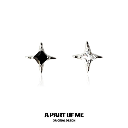 Mystic Night S925 Sterling Silver Four-Pointed Star Stud Earrings