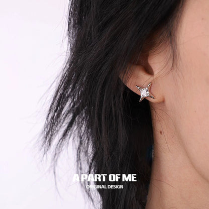 Mystic Night S925 Sterling Silver Four-Pointed Star Stud Earrings