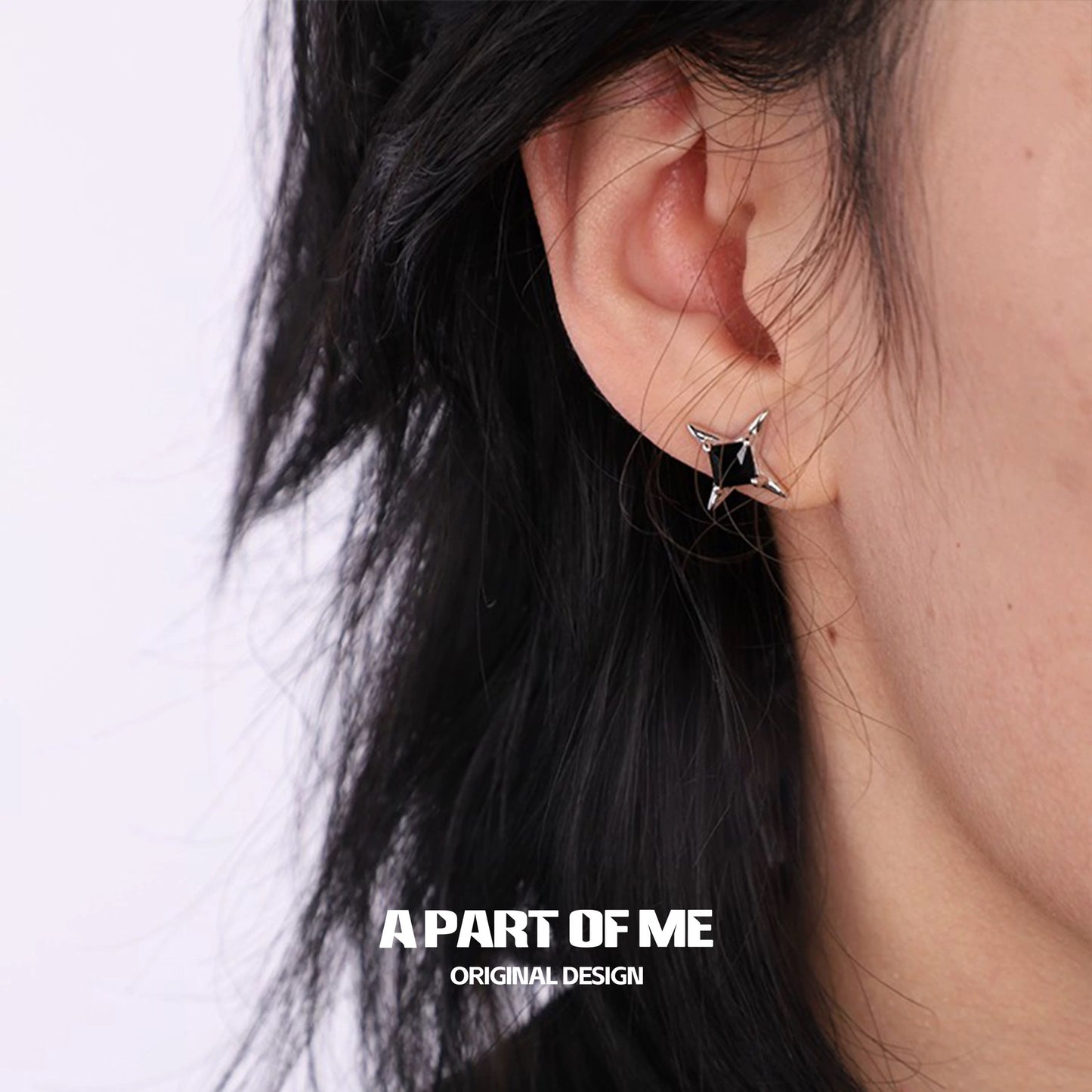 Mystic Night S925 Sterling Silver Four-Pointed Star Stud Earrings