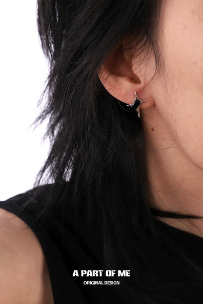 Unique Villain S925 Sterling Silver Irregular Four-Pointed Star Zircon Stud Earrings