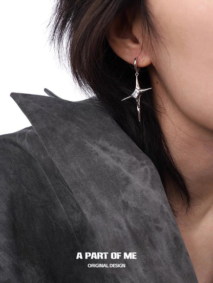 Ethereal 925 Sterling Silver Unisex Irregular Four-Pointed Star Huggies Earrings