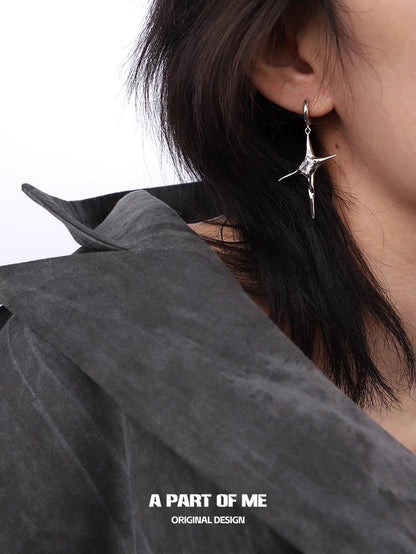 Ethereal 925 Sterling Silver Unisex Irregular Four-Pointed Star Huggies Earrings