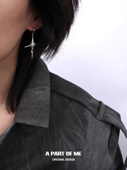 Ethereal 925 Sterling Silver Unisex Irregular Four-Pointed Star Huggies Earrings