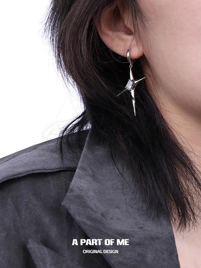 Ethereal 925 Sterling Silver Unisex Irregular Four-Pointed Star Huggies Earrings