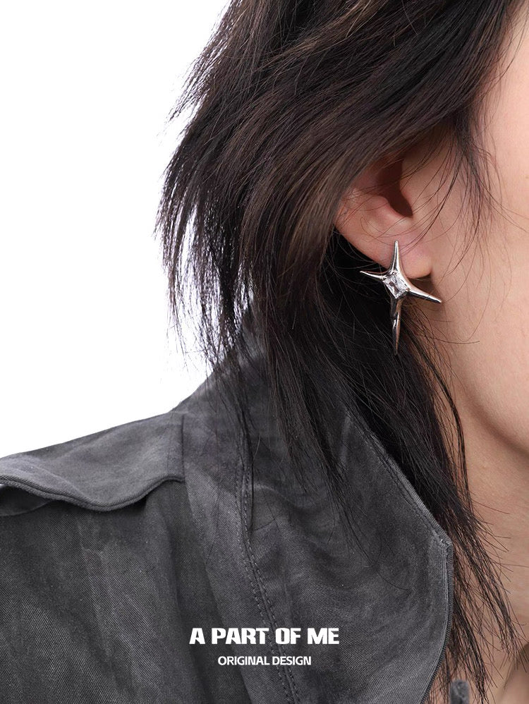 Ethereal 18K Platinum Plating Unisex Irregular Four-Pointed Star Stud Earrings