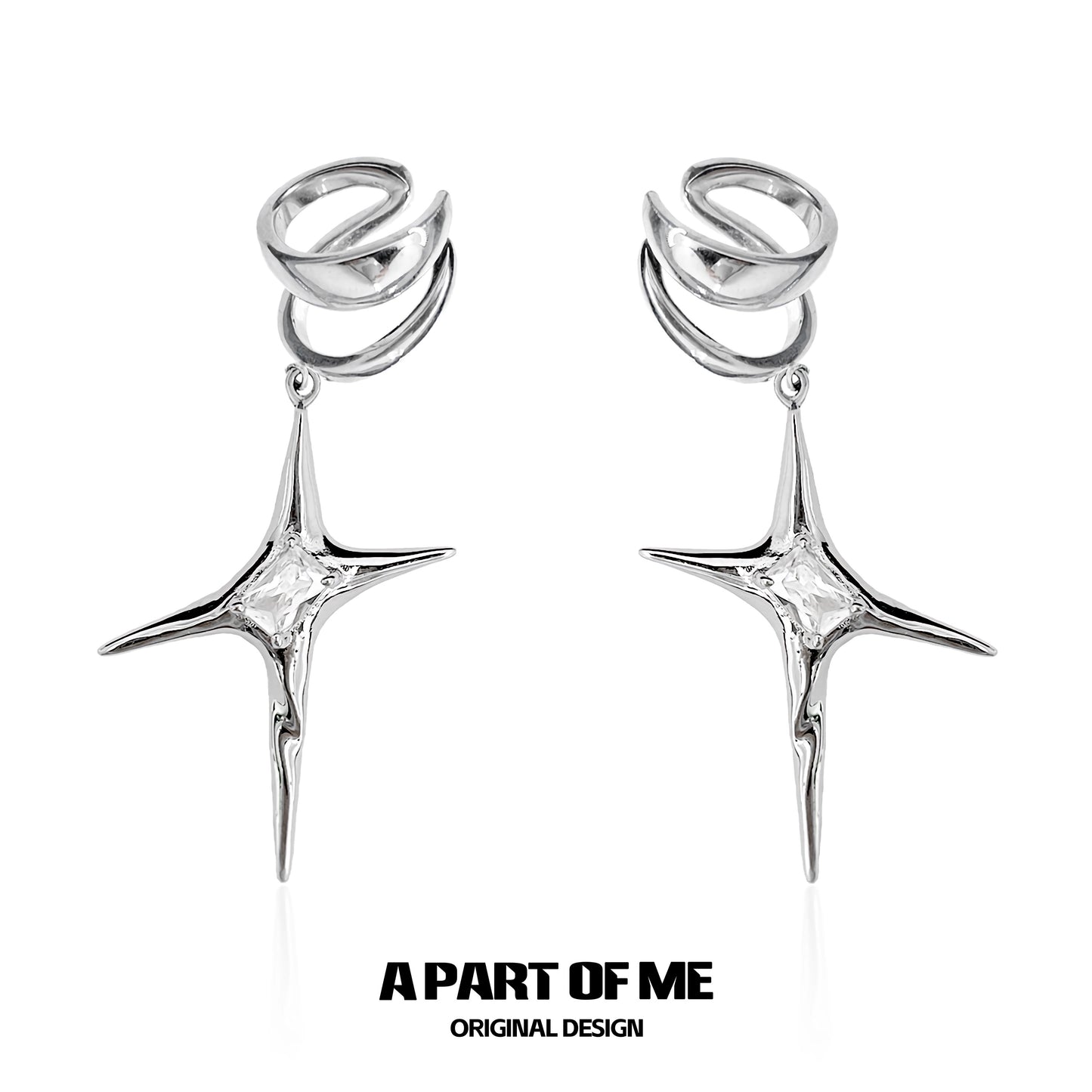 Ethereal 18K Platinum Plating Unisex Irregular Four-Pointed Star Earcuffs