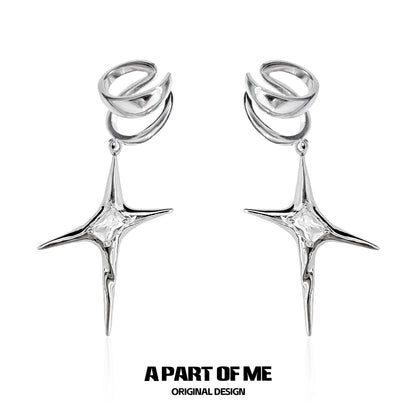 Ethereal 18K Platinum Plating Unisex Irregular Four-Pointed Star Earcuffs