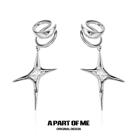 Ethereal 18K Platinum Plating Unisex Irregular Four-Pointed Star Earcuffs