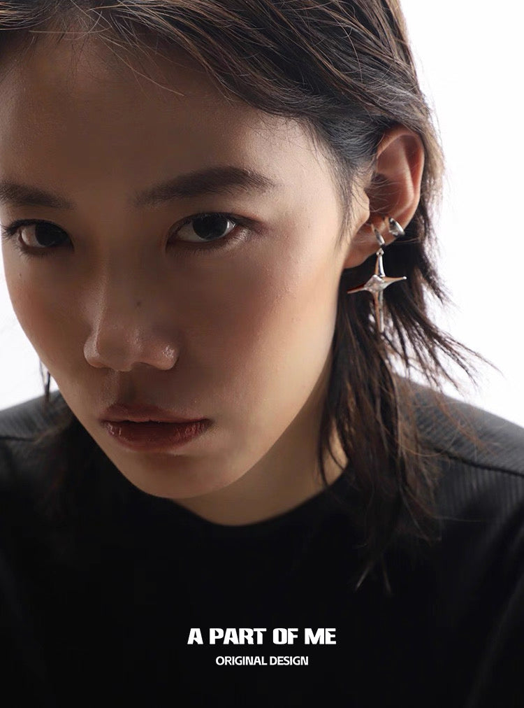 Ethereal 18K Platinum Plating Unisex Irregular Four-Pointed Star Earcuffs