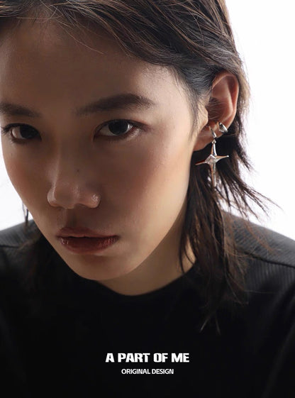 Ethereal 18K Platinum Plating Unisex Irregular Four-Pointed Star Earcuffs