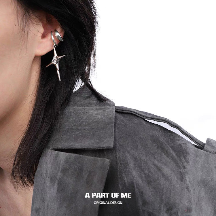 Ethereal 18K Platinum Plating Unisex Irregular Four-Pointed Star Earcuffs