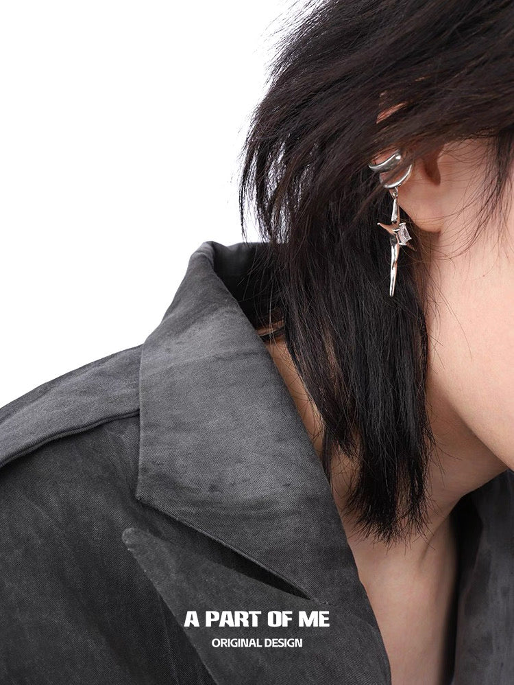 Ethereal 18K Platinum Plating Unisex Irregular Four-Pointed Star Earcuffs