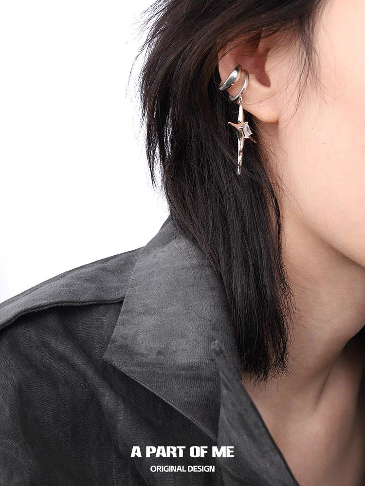Ethereal 18K Platinum Plating Unisex Irregular Four-Pointed Star Earcuffs