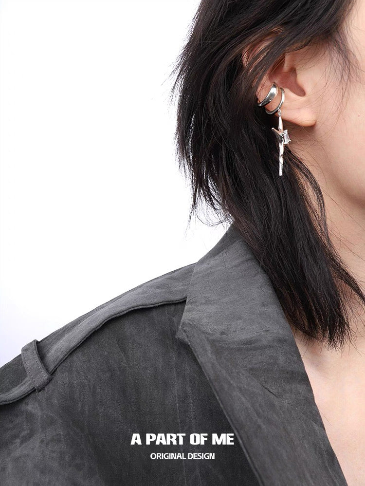 Ethereal 18K Platinum Plating Unisex Irregular Four-Pointed Star Earcuffs