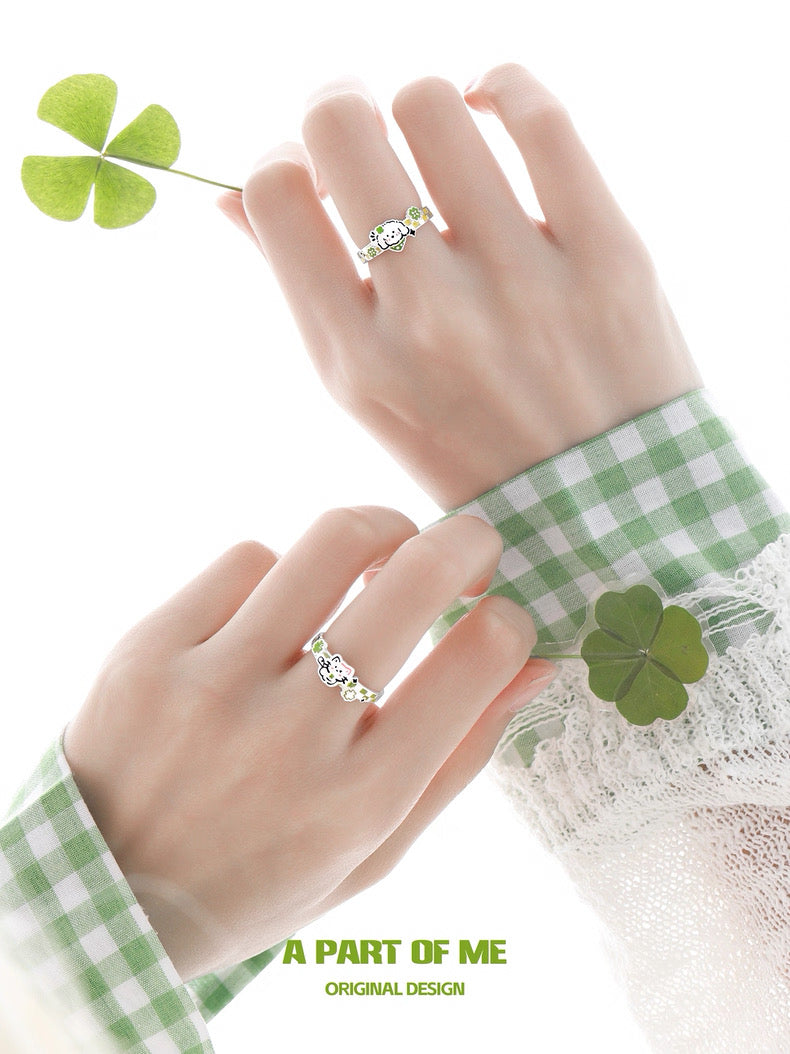 The Lucky Clover Kitten & Puppy S925 Sterling Silver Couple Rings