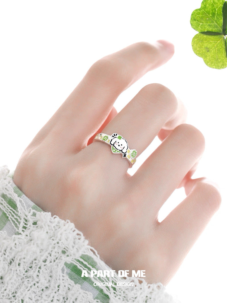 The Lucky Clover Kitten & Puppy S925 Sterling Silver Couple Rings