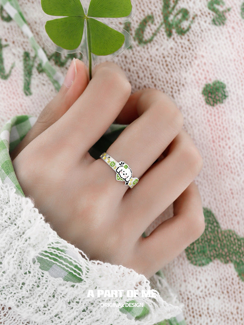 The Lucky Clover Kitten & Puppy S925 Sterling Silver Couple Rings