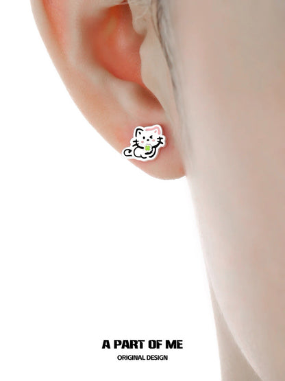 The Lucky Clover Kitten & Puppy 18K Platinum Plating Stud Earrings