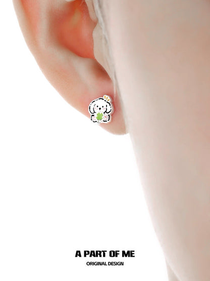 The Lucky Clover Kitten & Puppy 18K Platinum Plating Stud Earrings