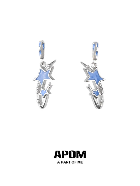 Blue Star 18K Platinum Plating Y2K Retro Stud Earrings