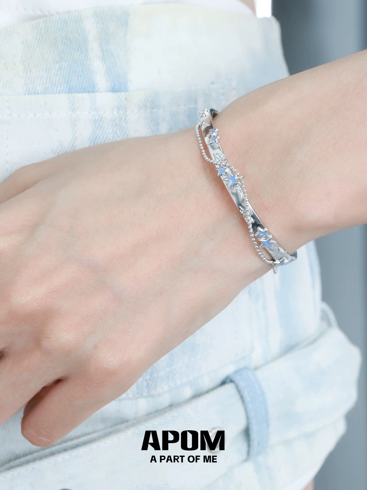 Blue Star 18K Platinum Plating Y2K Retro Bangle Braclet