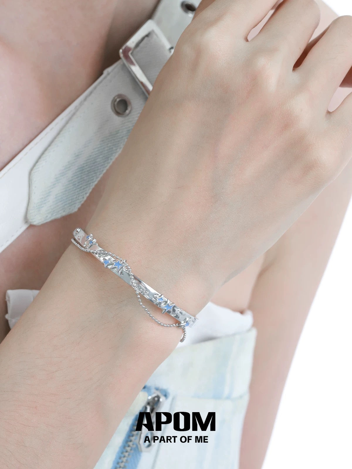Blue Star 18K Platinum Plating Y2K Retro Bangle Braclet