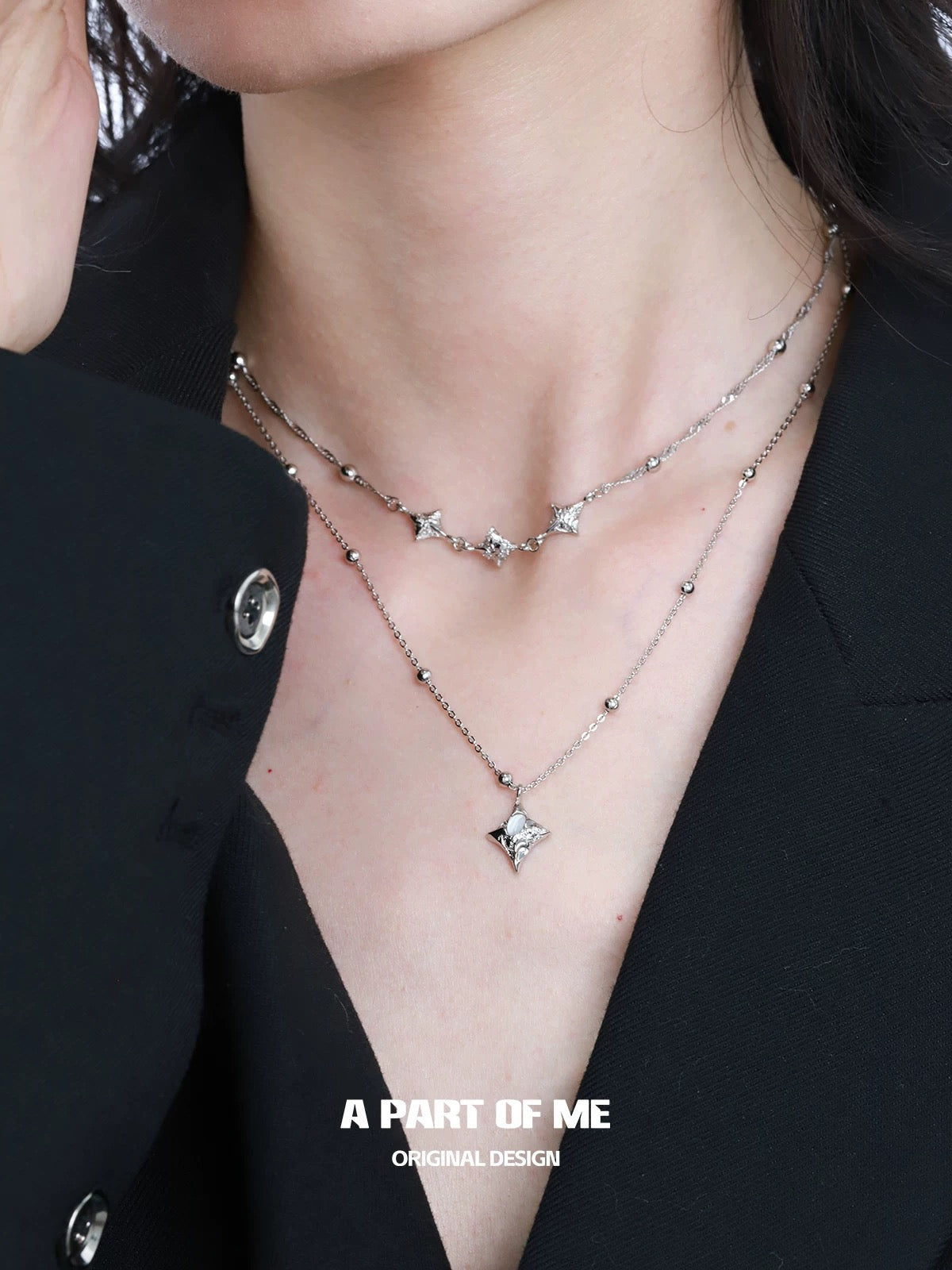 Starlight S925 Sterling Silver Double Layered Necklace