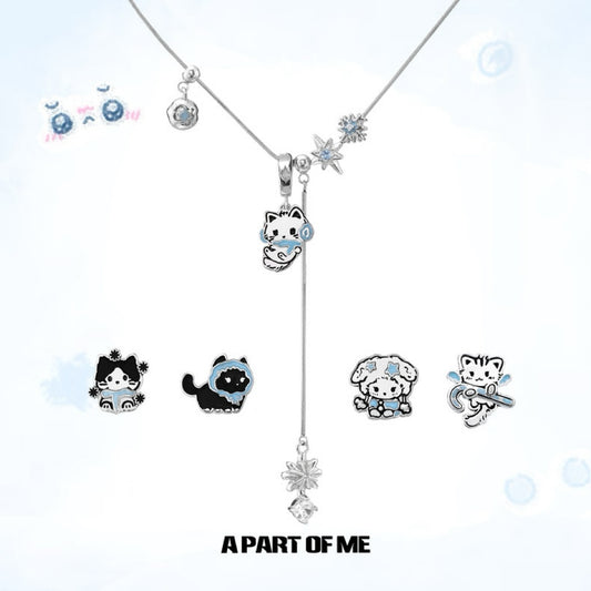 The Winter Kitten 18K Platinum Plating Changeable Cat Pendants Snowflake Necklace