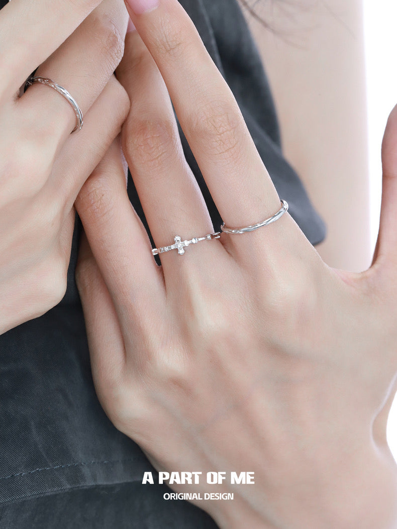 Mini Cross Basic S925 Sterling Silver Adjustable Rings