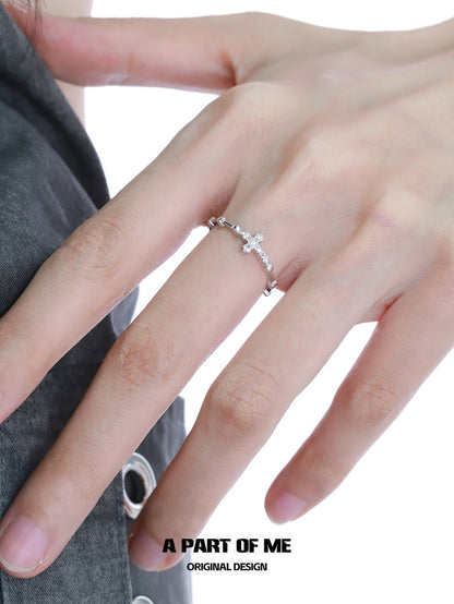 Mini Cross Basic S925 Sterling Silver Adjustable Rings