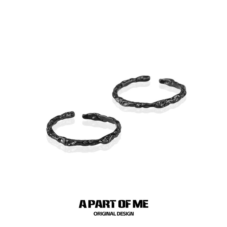 Basic S925 Sterling Silver Adjustable Black Mini Rings
