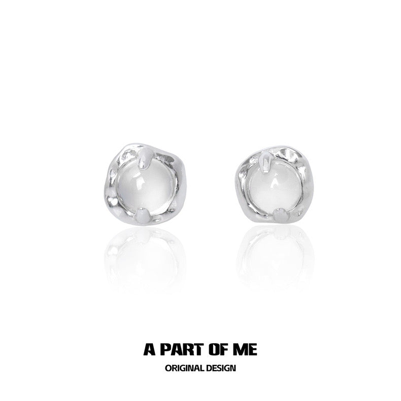 White Agate Basic S925 Sterling Silver Stud Earrings
