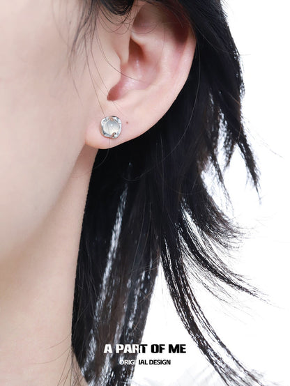 White Agate Basic S925 Sterling Silver Stud Earrings