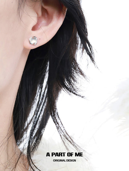 White Agate Basic S925 Sterling Silver Stud Earrings