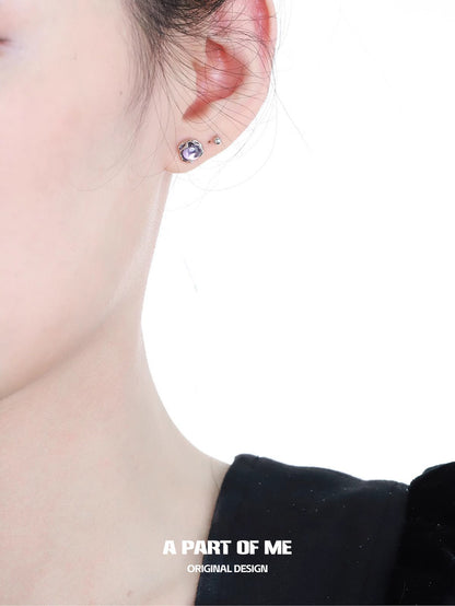 Purple Glass Beads Basic S925 Sterling Silver Stud Earrings