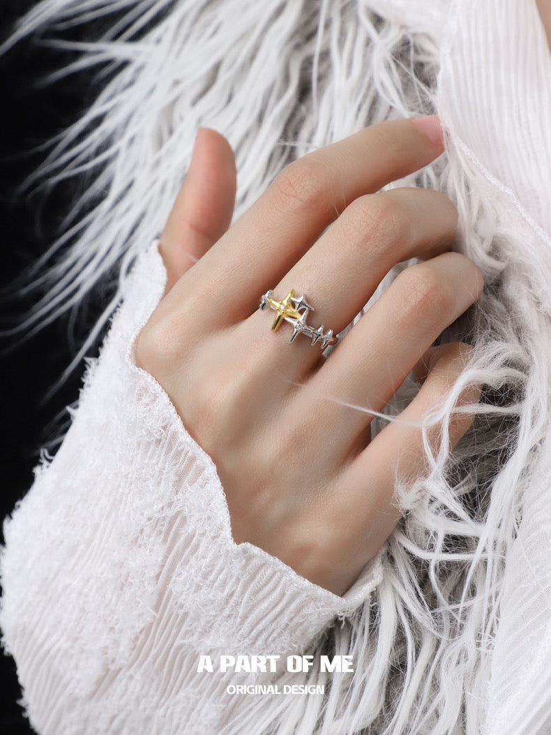 Golden Star S925 Sterling Silver Adjustable Ring