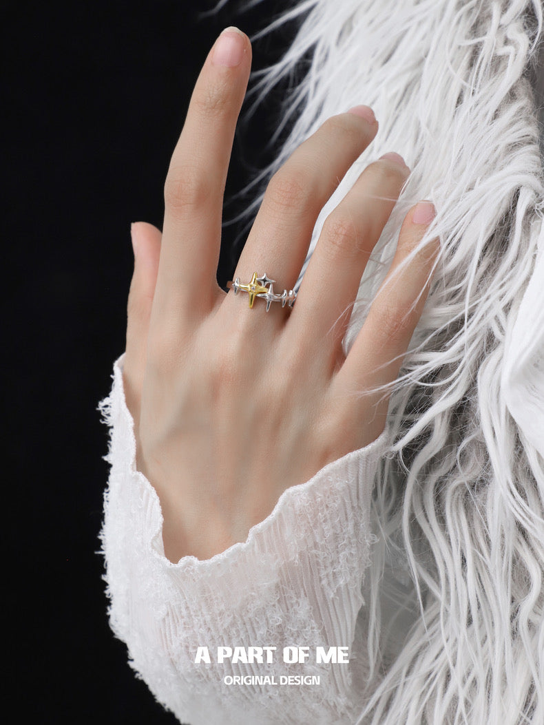 Golden Star S925 Sterling Silver Adjustable Ring