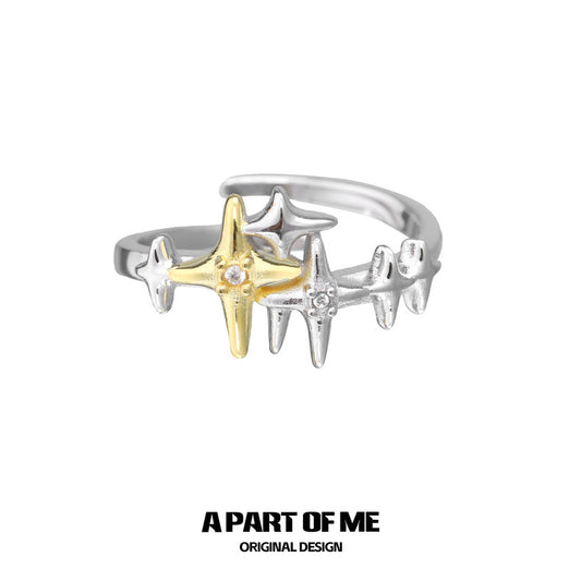 Golden Star S925 Sterling Silver Adjustable Ring